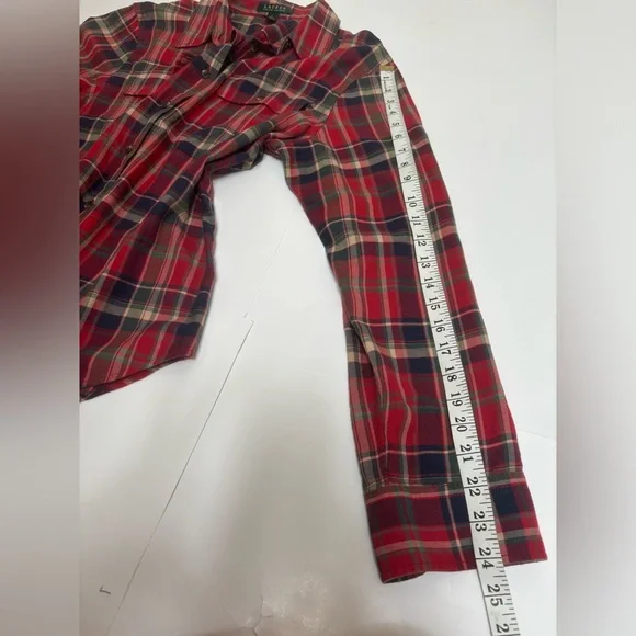 Lauren Ralph Lauren plaid flannel large L heritage button up red green LRL - Picture 7 of 13